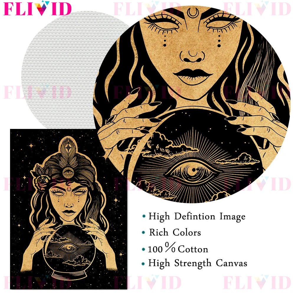 Abstract Witchy Wall Art  Sun And Lunar Moth Black Witch Fortune Teller Art Print Astrology Mystical Artwork Poster And Prints