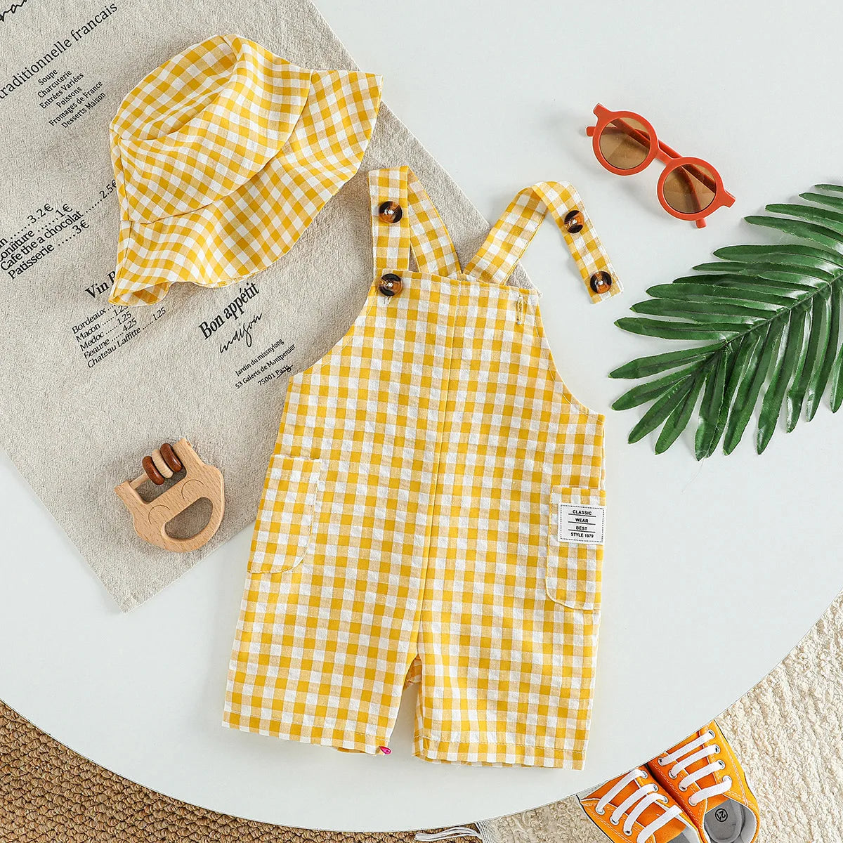 2Pcs Baby Unisex Boys/Girls Plaid Overalls Square Neck Sleeveless Jumpsuit Casual Summer Spring Clothes For Newborn-18M+ Hatat
